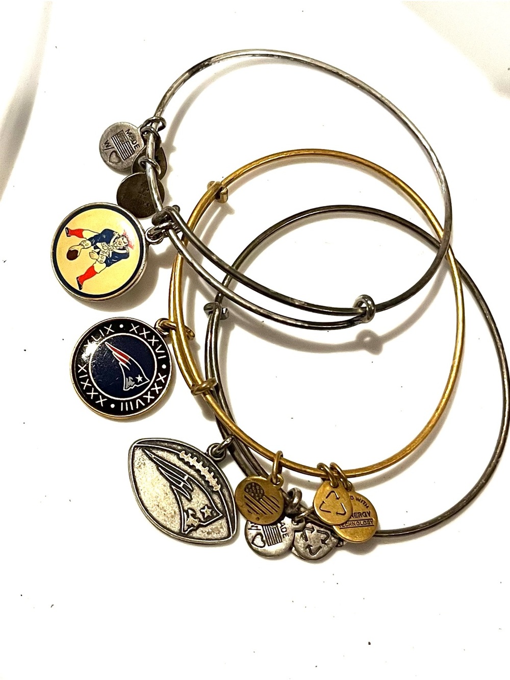 Alex and Ani Silver & Gold New England Patriots Charm Bangle Trio
